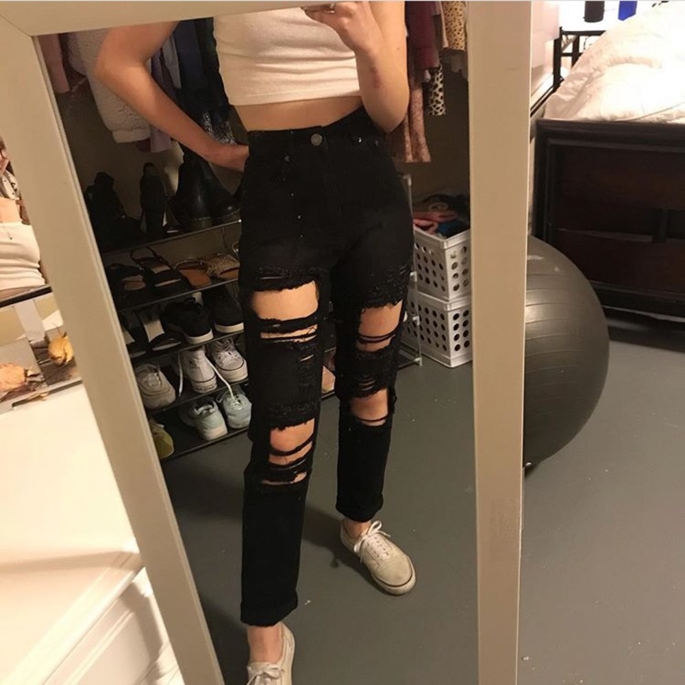 The rockin rev distressed black mom jeans